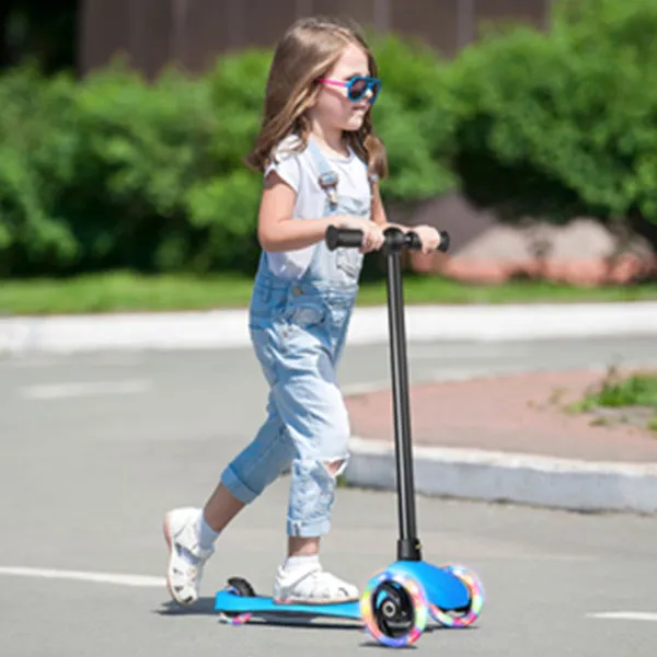 Beleev 3-hjulig sparkcykel barn blå LED-hjul