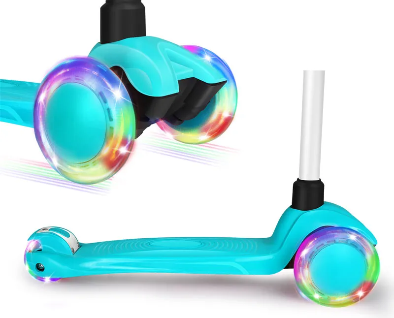 Beleev 3-hjulig sparkcykel barn blå LED-hjul