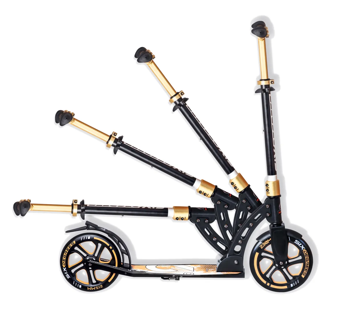 SIX DEGREES Aluminium Scooter 230 mm sparkcykel guld hopfällbar