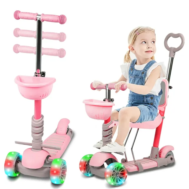 H.yeed 5-i-1 sparkcykel rosa 3-hjul LED blinkhjul