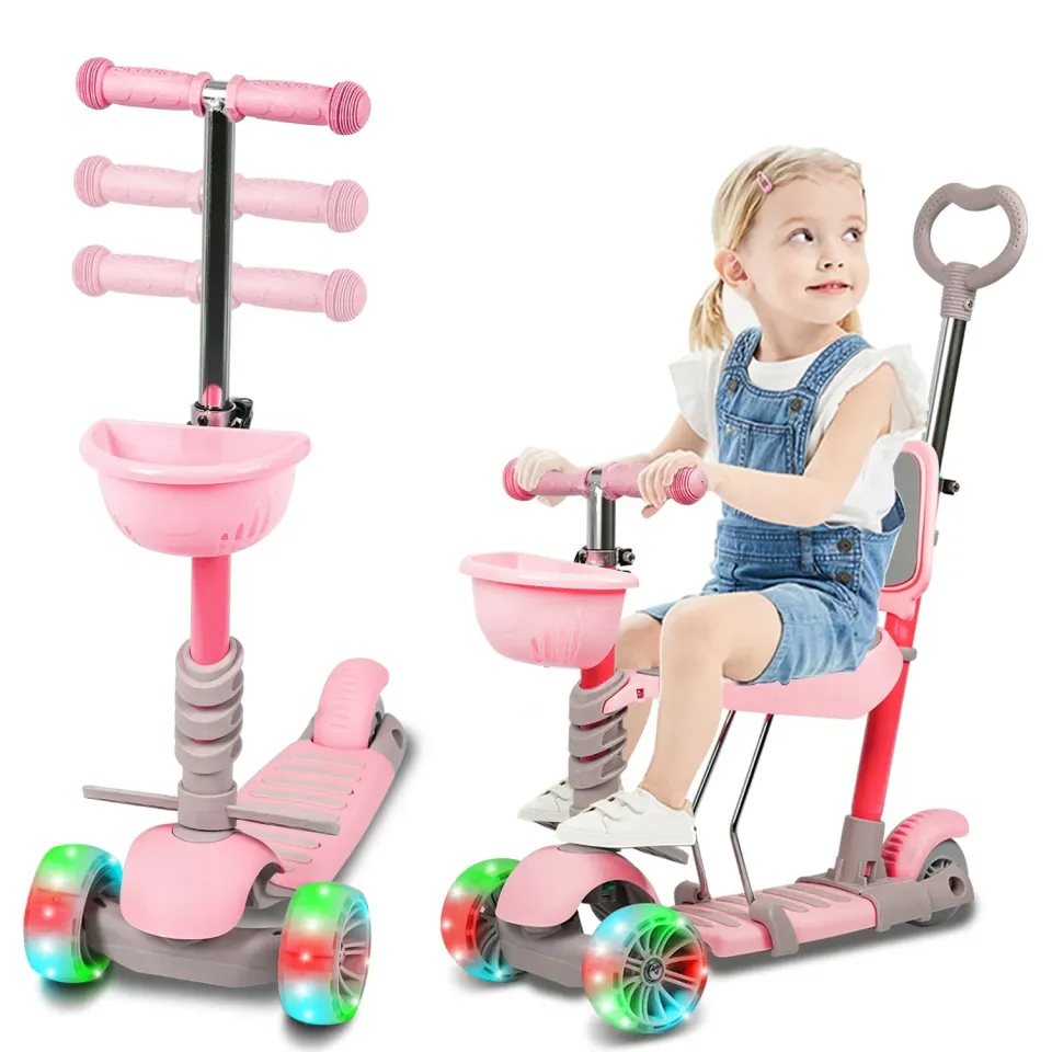 H.yeed 5-i-1 sparkcykel rosa 3-hjul LED blinkhjul