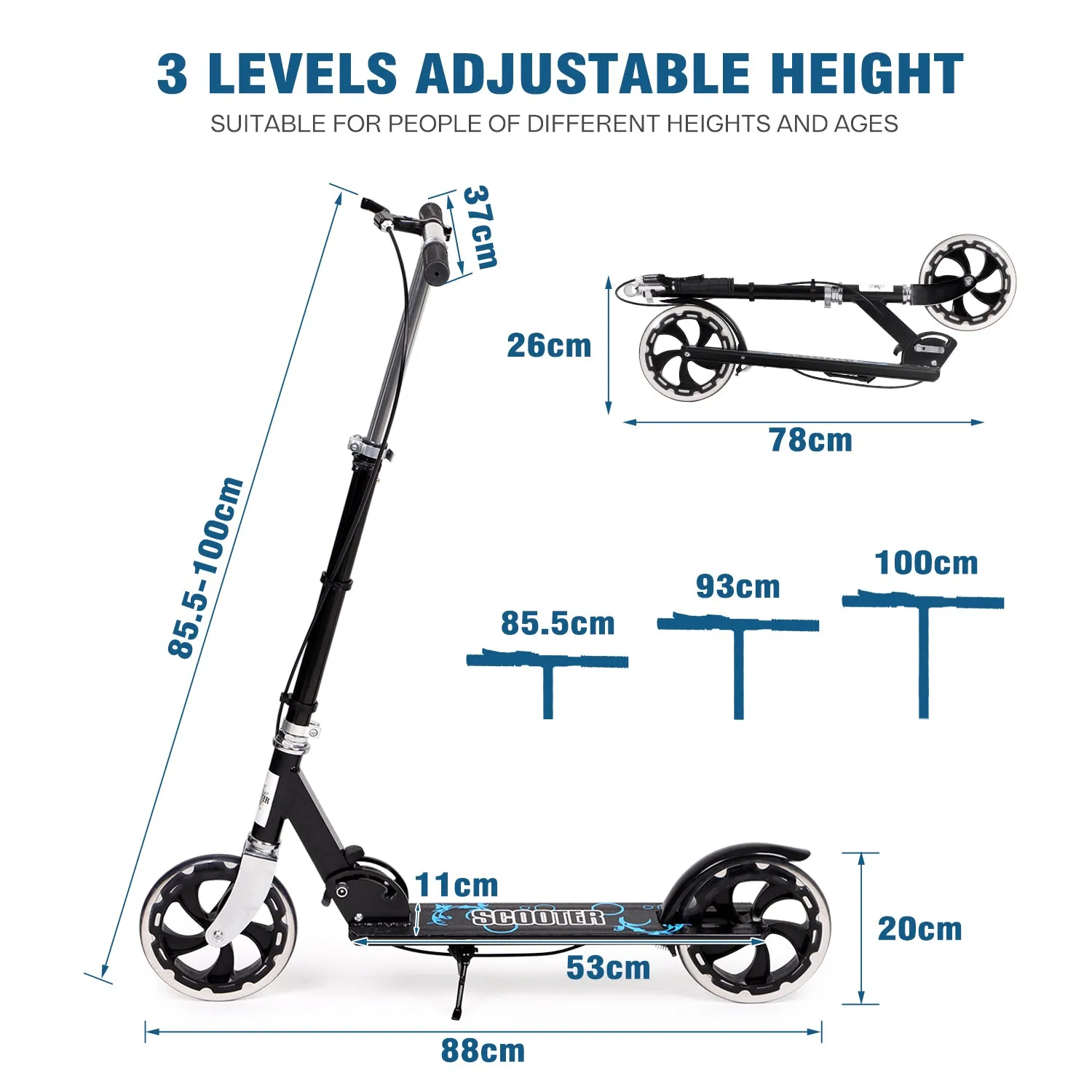 H.yeed sparkcykel svart 200 mm dubbelbroms