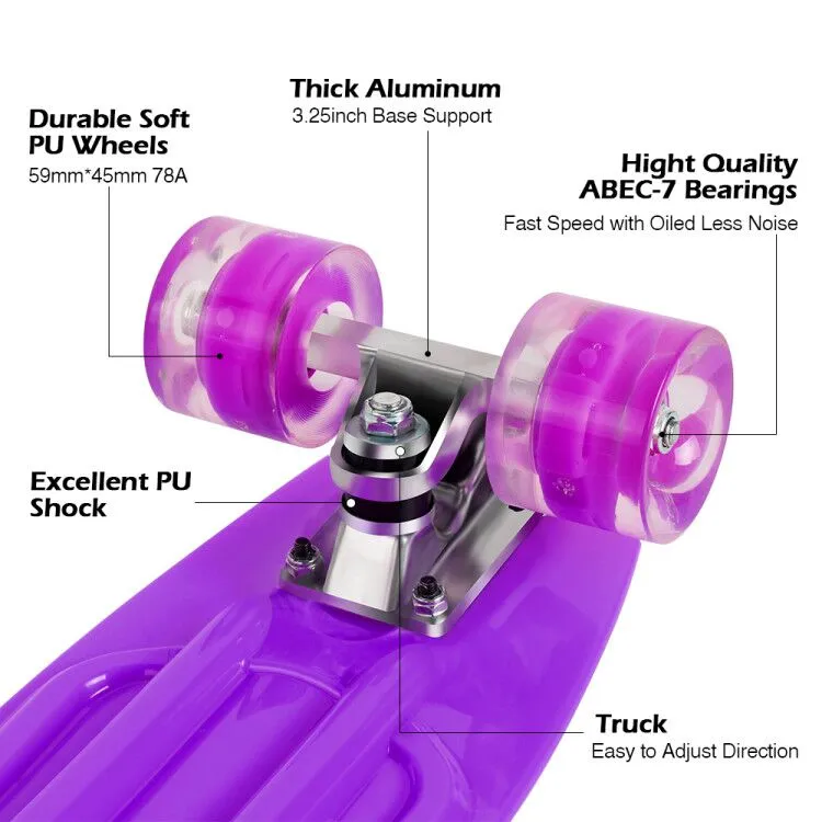 Beleev cruiser skateboard lila LED 22 tum