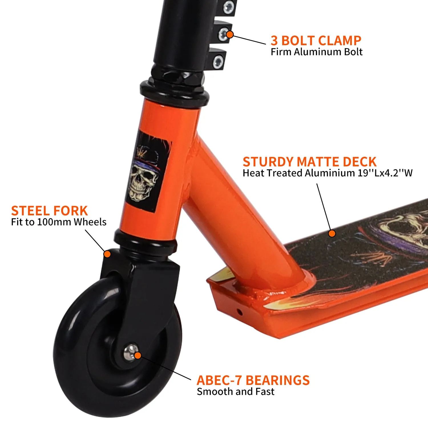 H.yeed stuntscooter orange 100mm ABEC-9