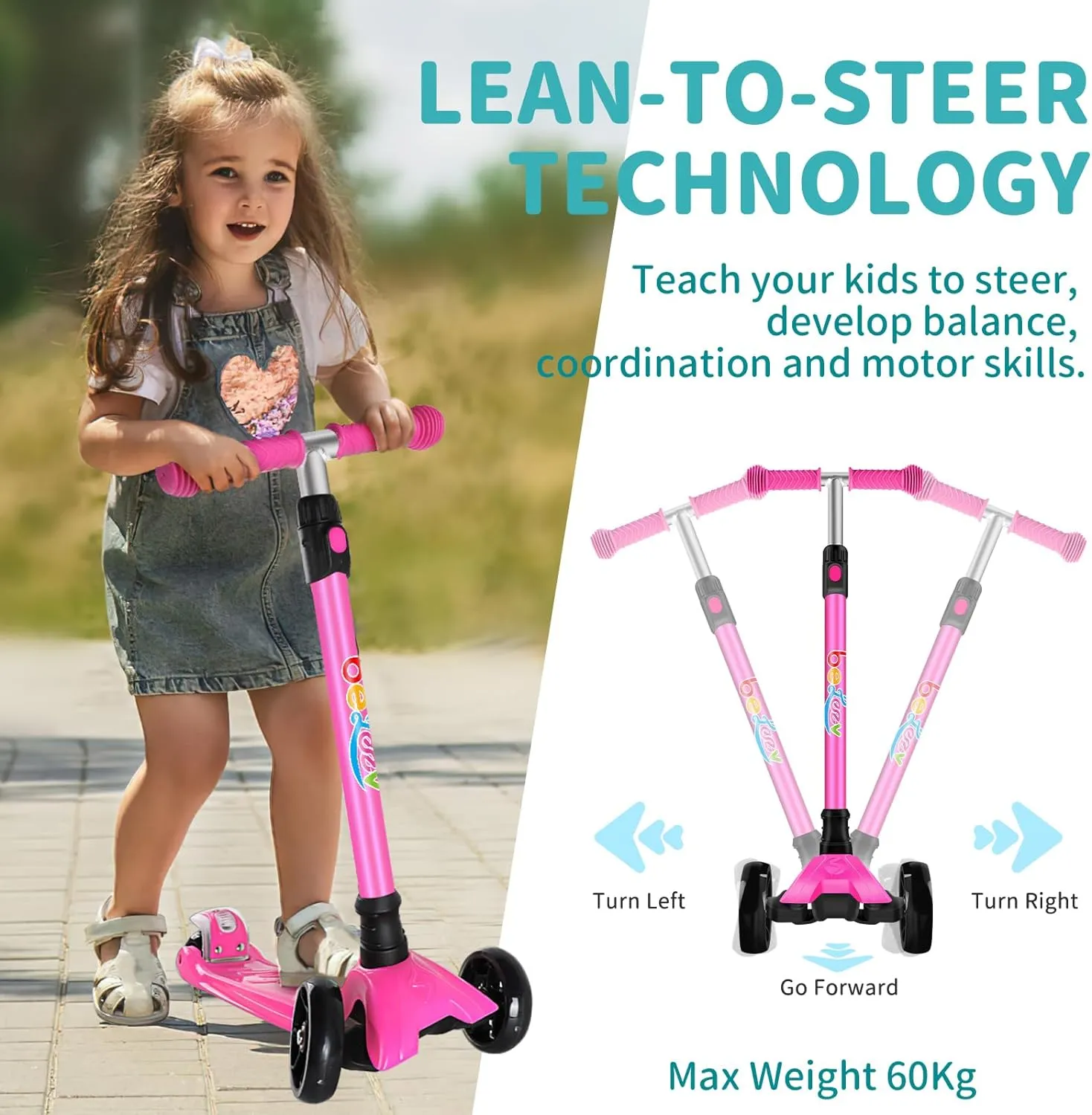 Beleev A5 Deluxe sparkcykel 3 hjul ljushjul 4 lägen