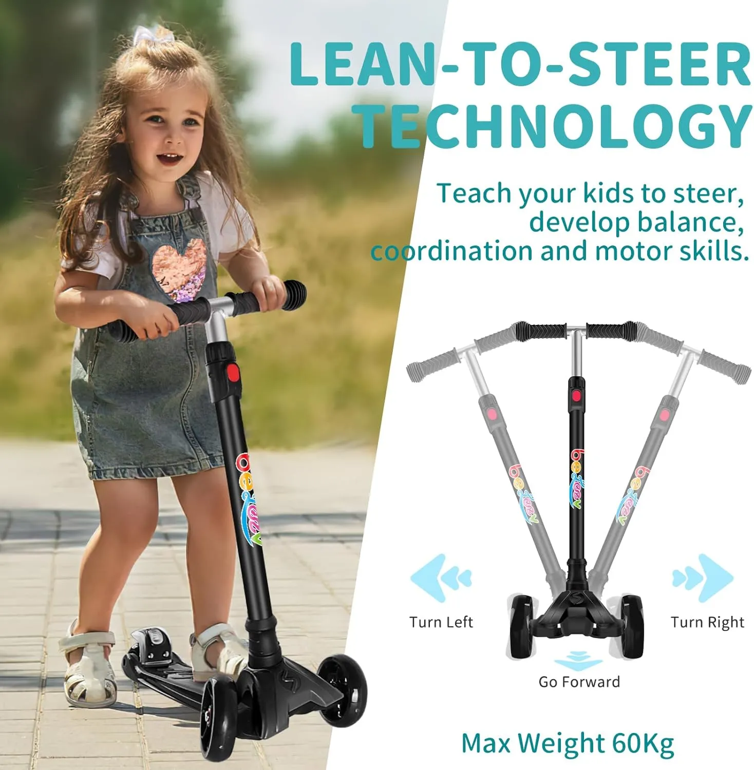 BELEEV A5 Deluxe sparkcykel 3-hjul lysande