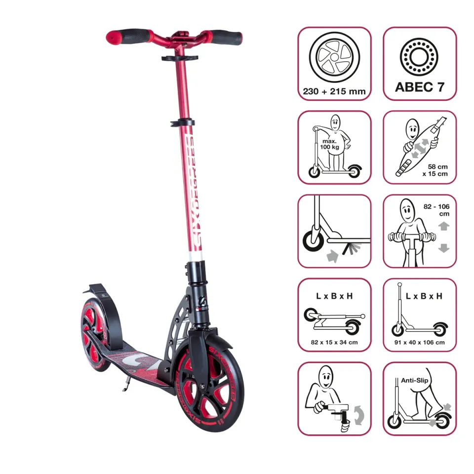 SIX DEGREES sparkcykel 230/215 mm röd PU-hjul