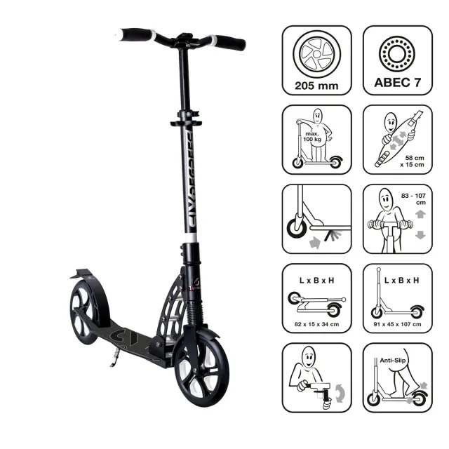 SIX DEGREES Aluminium Scooter Suspension 205 mm sparkcykel svart fjädring