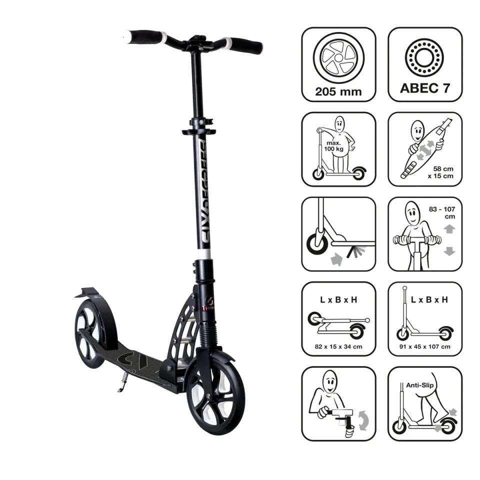 SIX DEGREES Aluminium Scooter Suspension 205 mm sparkcykel svart fjädring