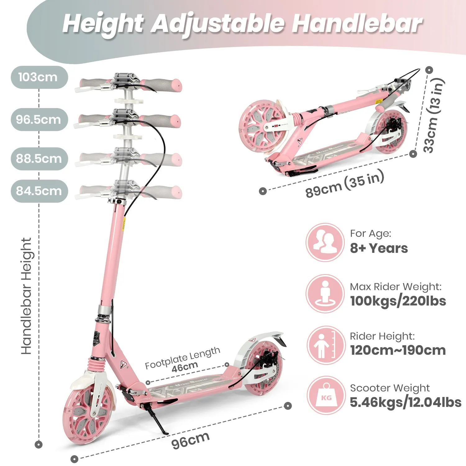 H.yeed Light Up sparkcykel 200mm rosa LED skivbroms