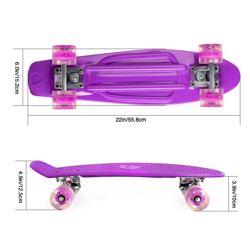 Beleev cruiser skateboard lila LED 22 tum