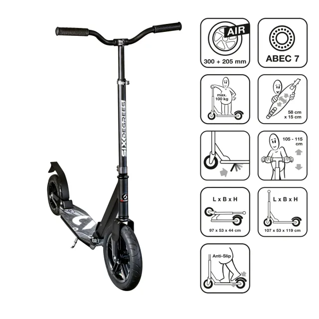 SIX DEGREES All Terrain sparkcykel 300/205 mm svart luftdäck