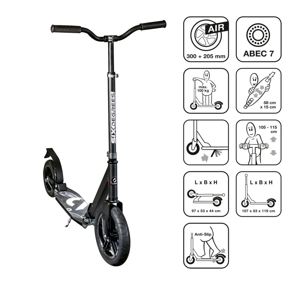 SIX DEGREES All Terrain sparkcykel 300/205 mm svart luftdäck
