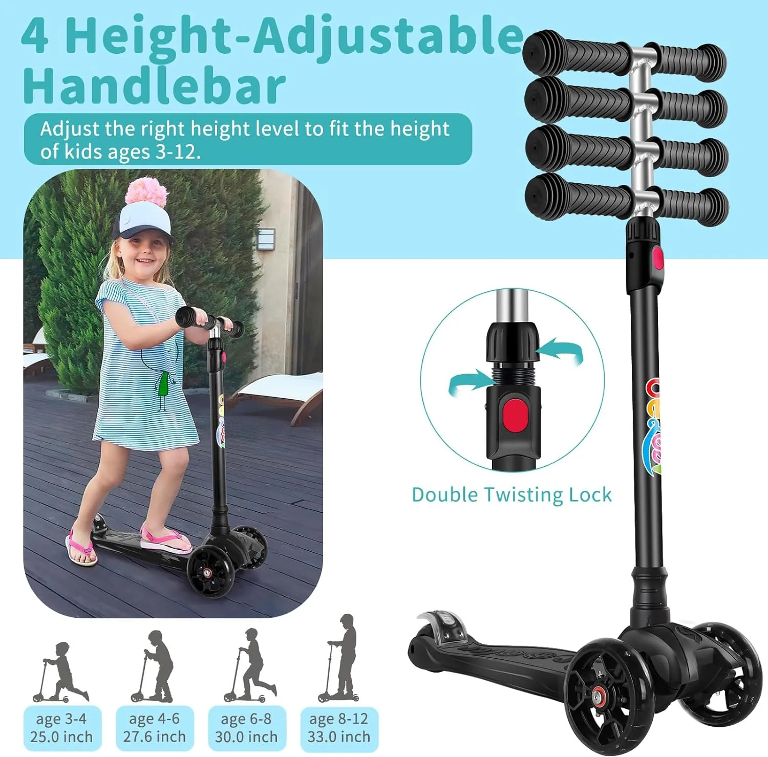 BELEEV A5 Deluxe sparkcykel 3-hjul lysande