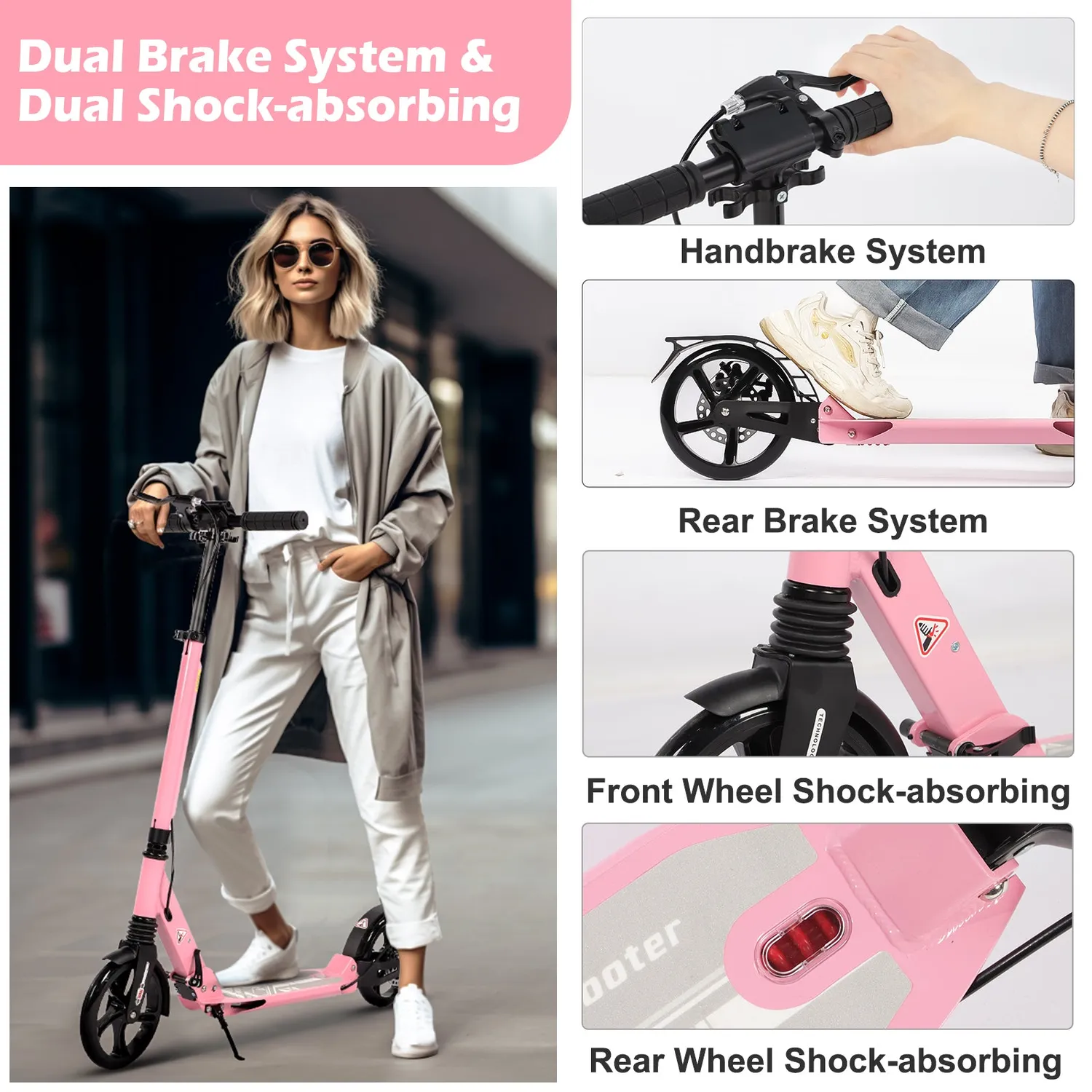 H.yeed Kick sparkcykel 200mm rosa skivbroms