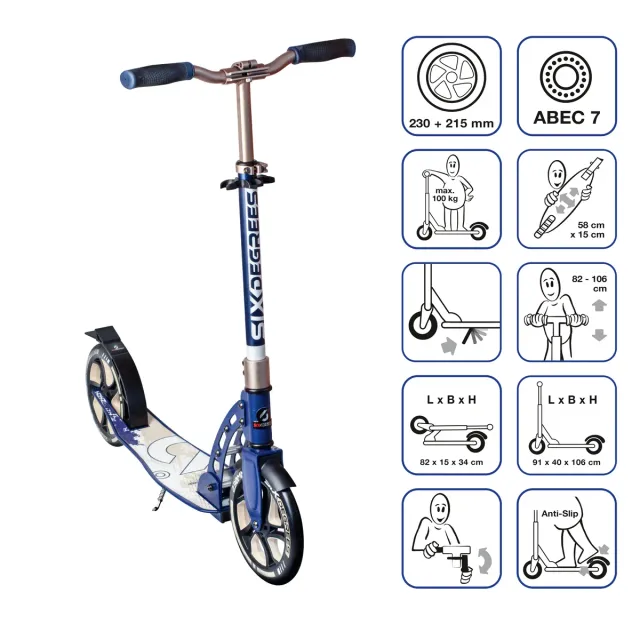 SIX DEGREES sparkcykel 230/215 mm creme PU-hjul