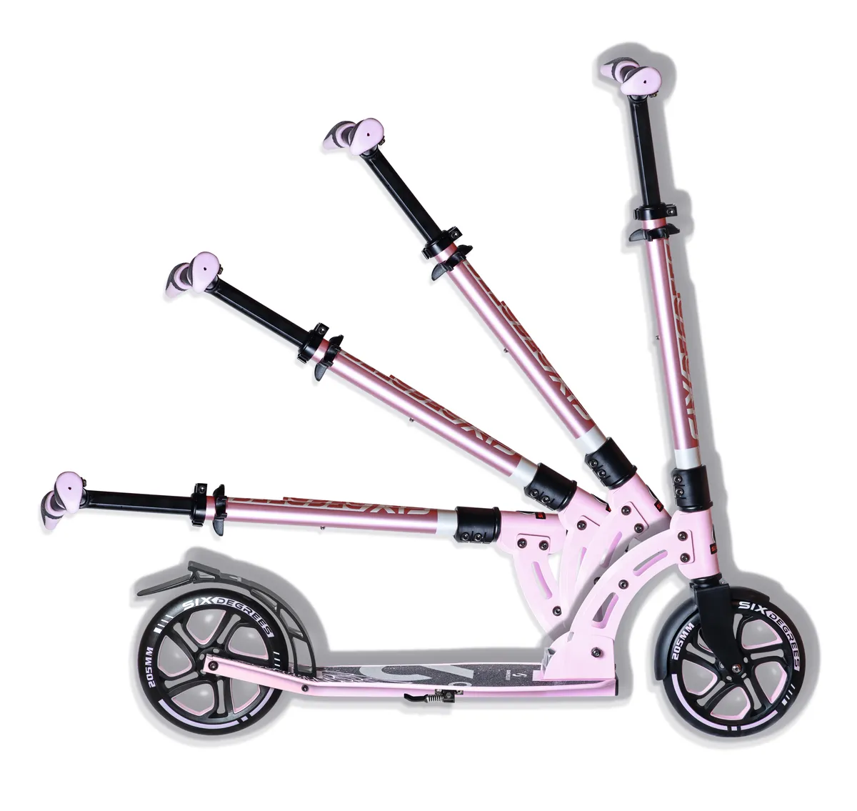 SIX DEGREES Aluminium Scooter 205 mm sparkcykel pastellrosa hopfällbar