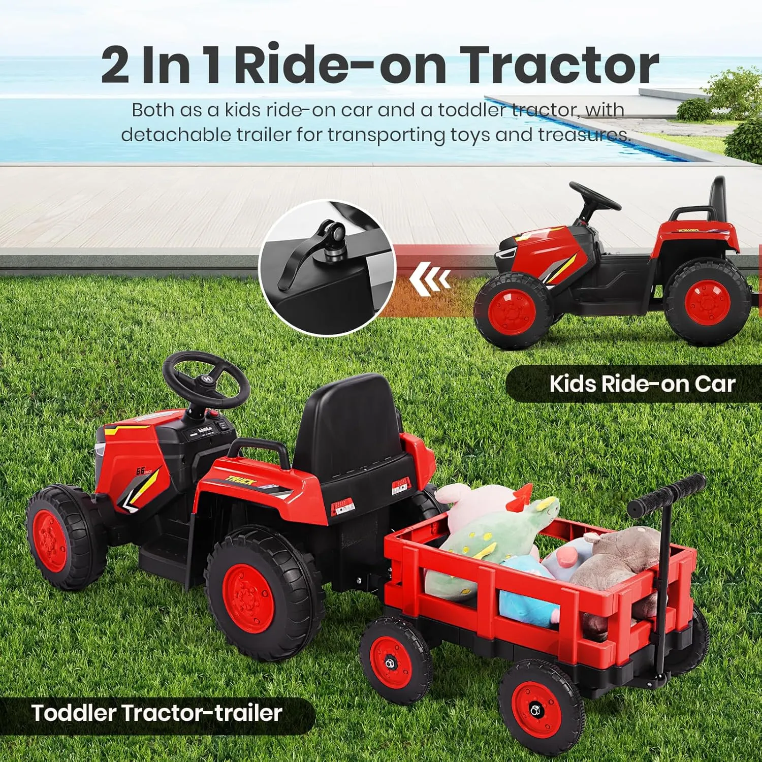 H.yeed åktraktor 12V röd med släp färrkontroll