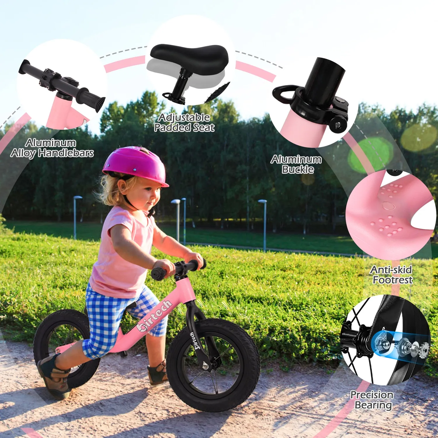H.yeed Birtech 12 tum balanscykel rosa nylonram luftdäck