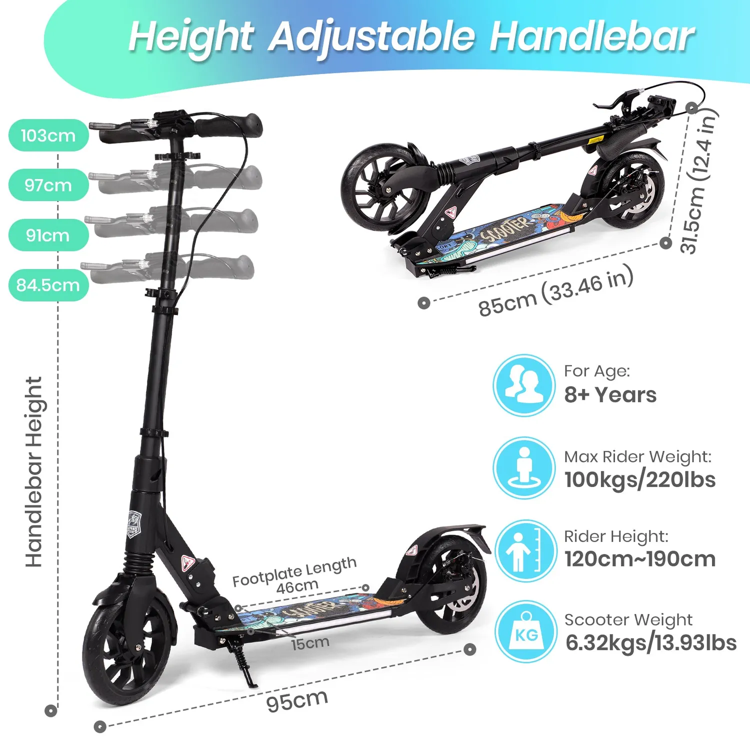 Hyeed Light Up sparkcykel svart med skivbroms