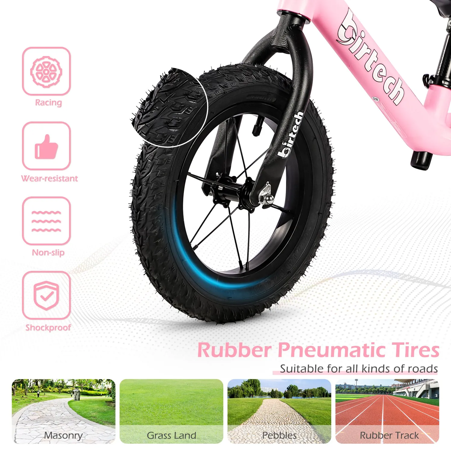 H.yeed Birtech 12 tum balanscykel rosa nylonram luftdäck