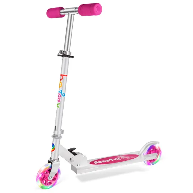 Beleev V1 2-hjulig sparkcykel rosa lysande hjul