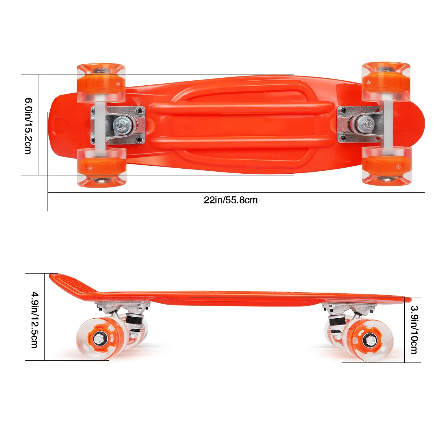BELEEV minicruiser 22 skateboard orange LED 56 cm