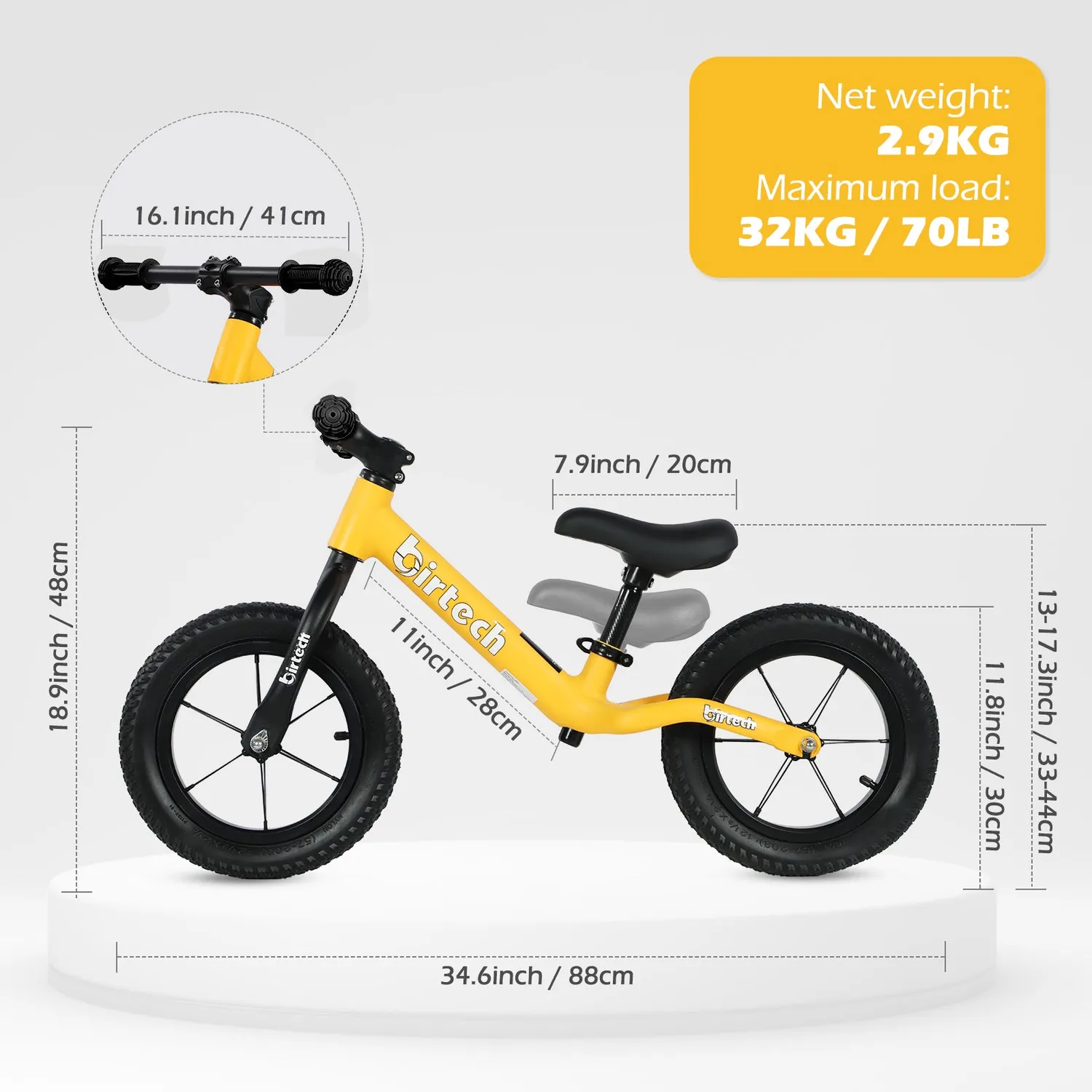Birtech H.yeed springcykel gul 12" nylon