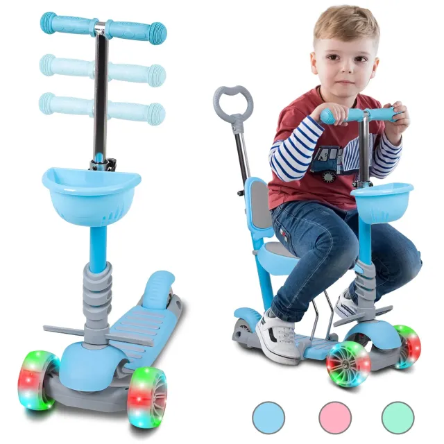 Hyeed 5-i-1 barnsparkcykel bla med LED-hjul