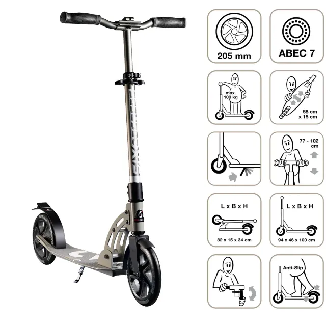 SIX DEGREES Aluminium Scooter 205 mm sparkcykel grå testvinnare