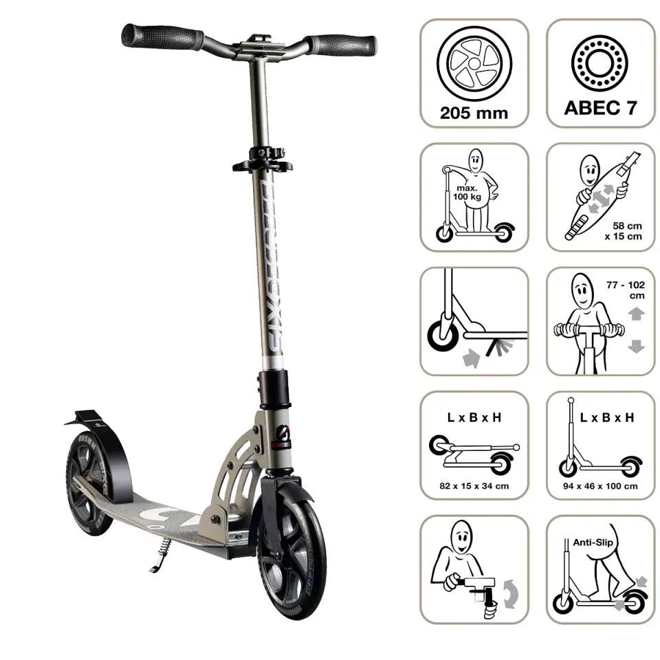 SIX DEGREES Aluminium Scooter 205 mm sparkcykel grå testvinnare