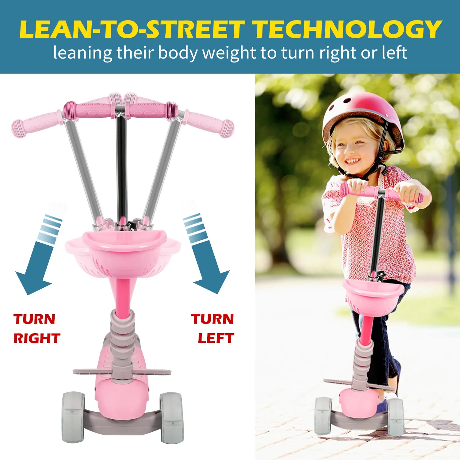 H.yeed 5-i-1 sparkcykel rosa 3-hjul LED blinkhjul