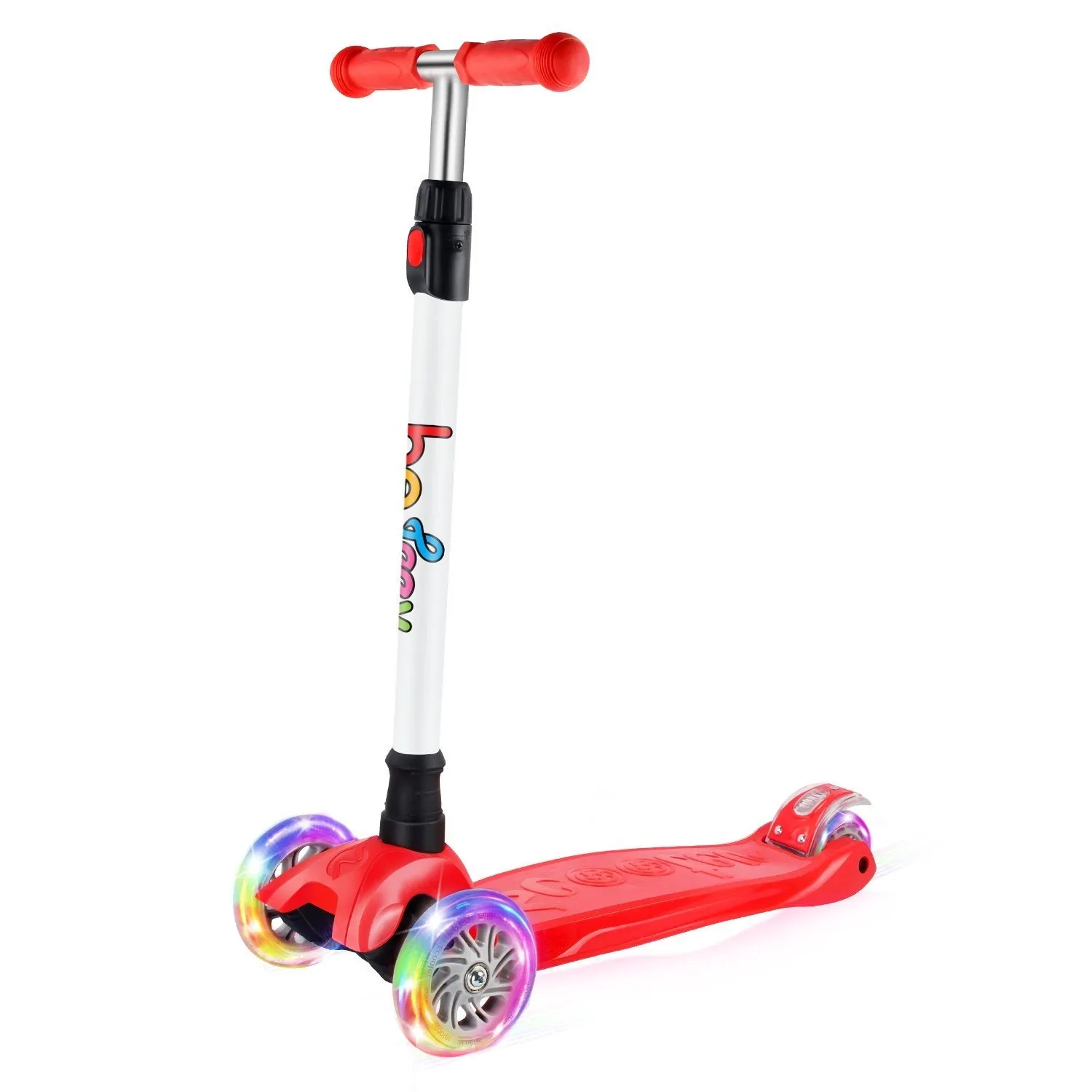 Beleev 3-hjulig sparkcykel röd LED-hjul småbarn