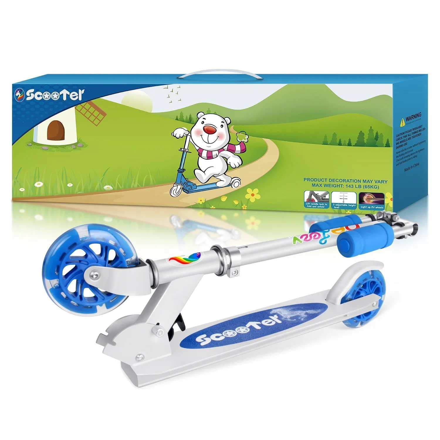 Beleev V1 2-hjulig sparkcykel blå lysande hjul