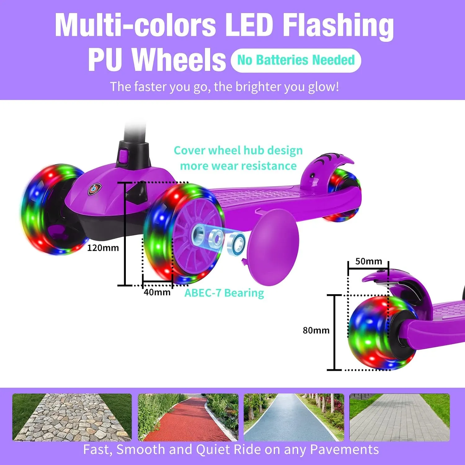 BELEEV trehjulig sparkcykel LED bred platta