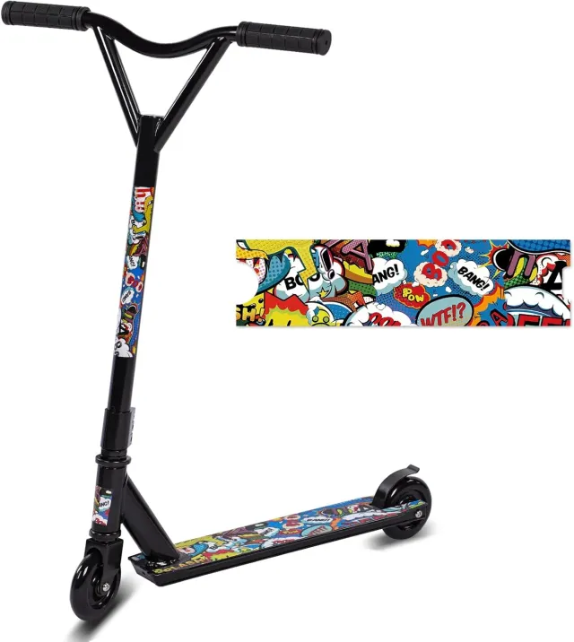H.yeed tricksparkcykel graffiti blå gul 100 mm