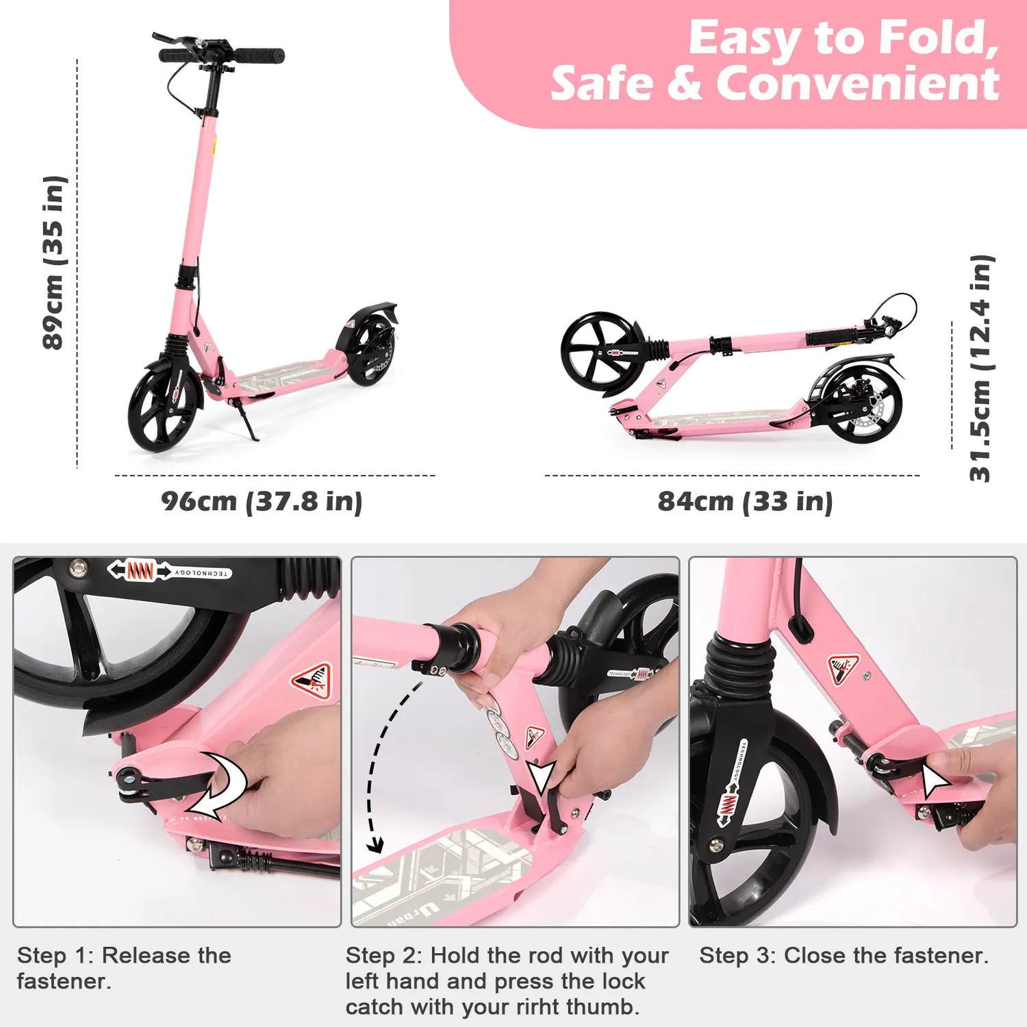 H.yeed Kick sparkcykel 200mm rosa skivbroms