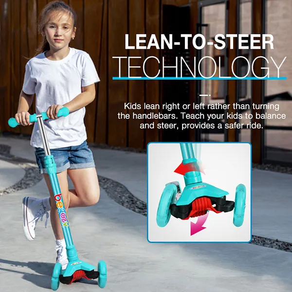 Beleev 3-hjulig sparkcykel barn blå LED-hjul