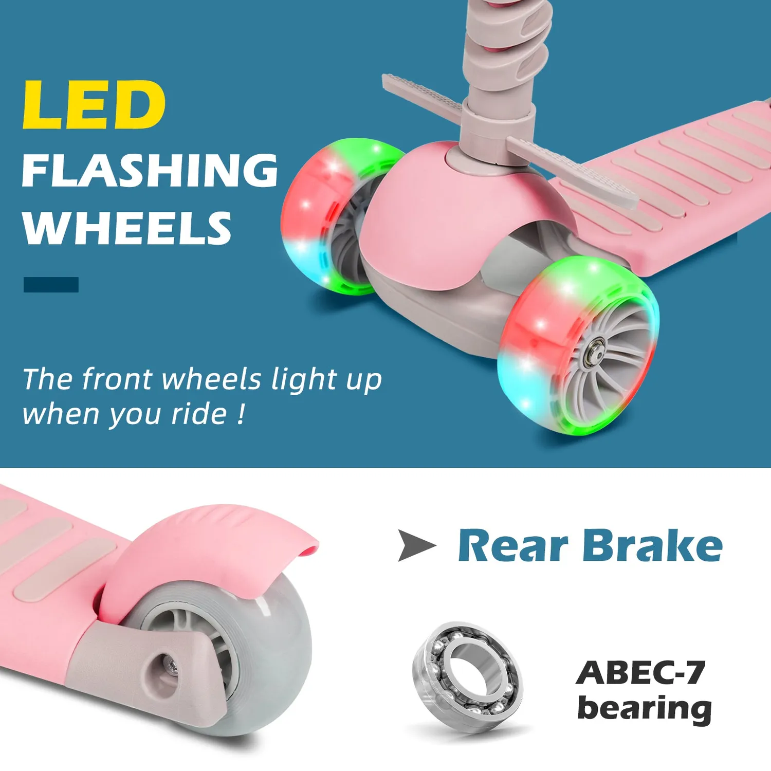 H.yeed 5-i-1 sparkcykel rosa 3-hjul LED blinkhjul