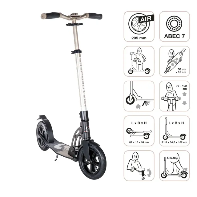 SIX DEGREES Aluminium Scooter Air 205 mm sparkcykel guld city