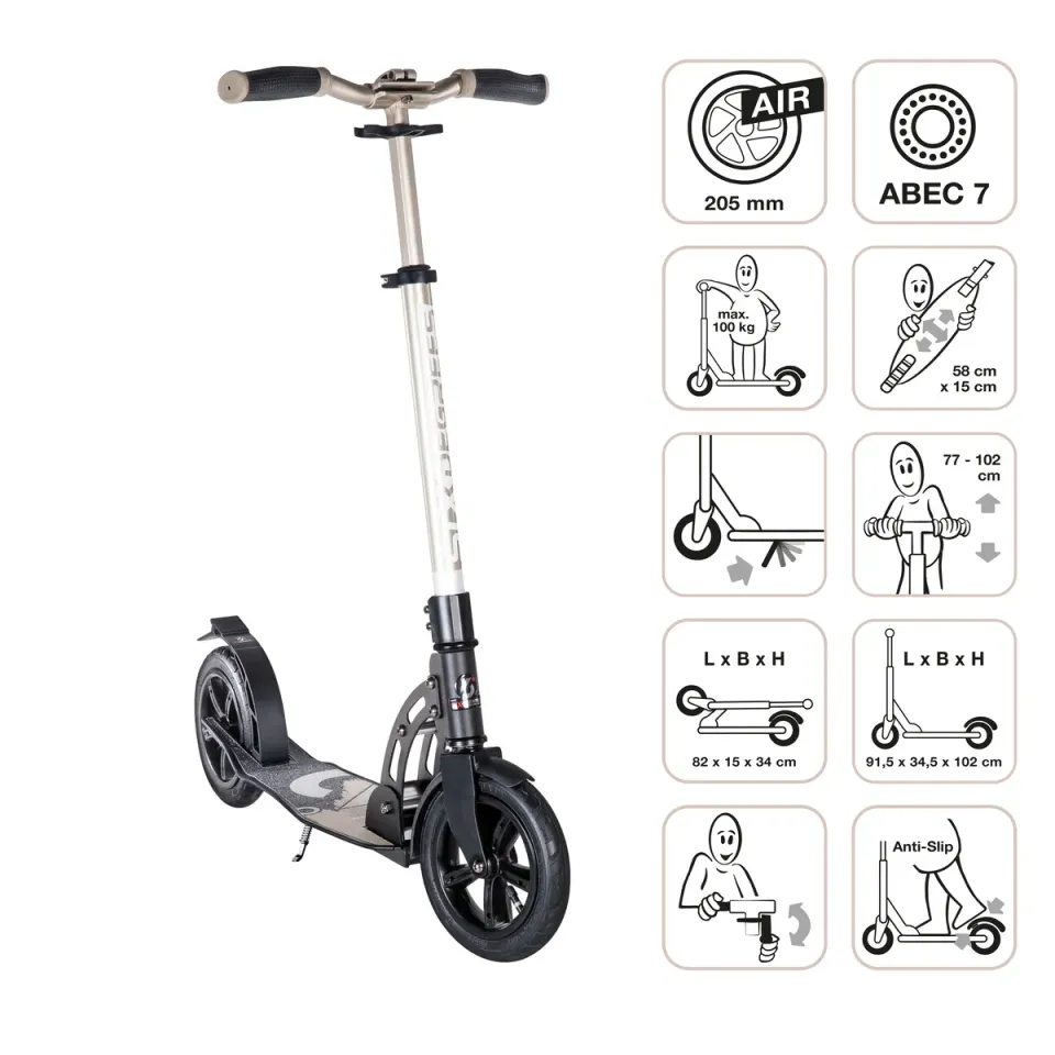 SIX DEGREES Aluminium Scooter Air 205 mm sparkcykel guld city