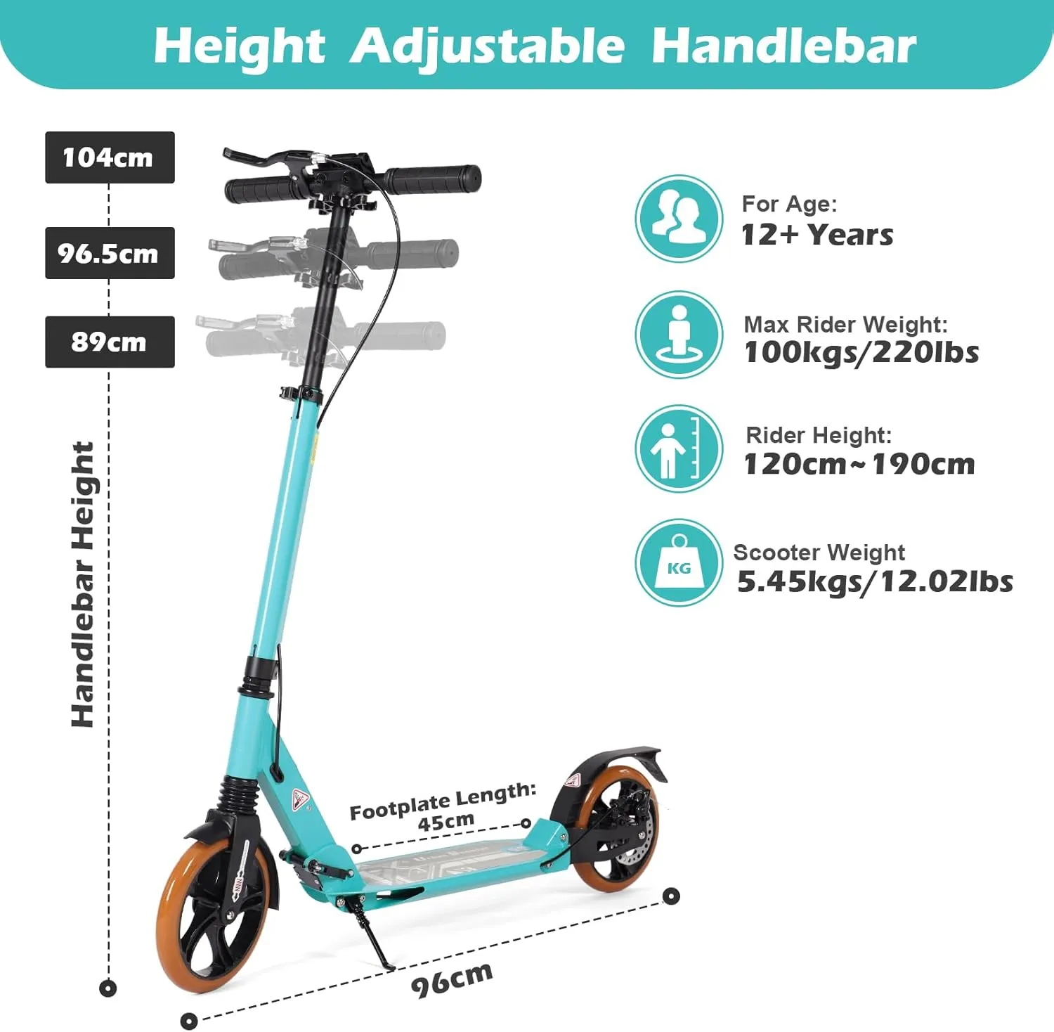 H.yeed sparkcykel 200 mm ljusblå skivbroms vikbar