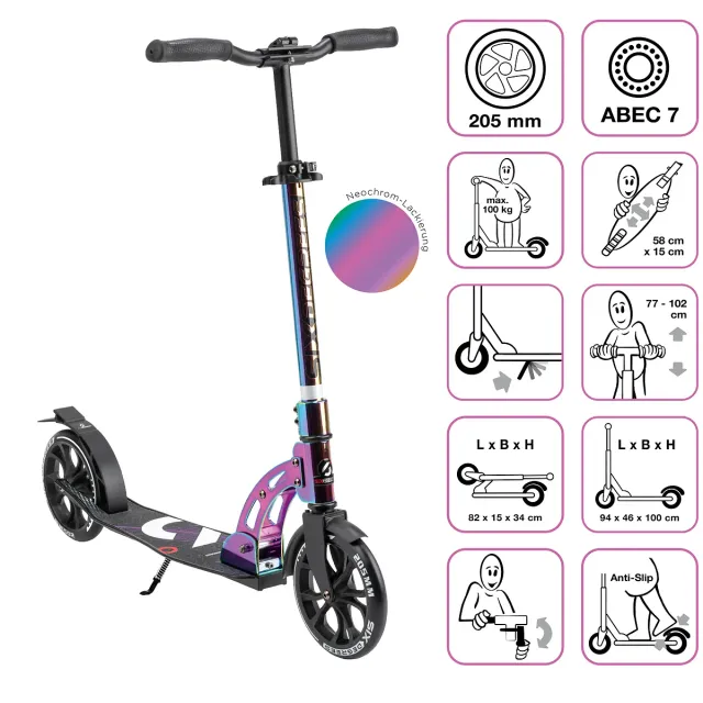 SIX DEGREES Aluminium Scooter 205 mm sparkcykel neochrome special
