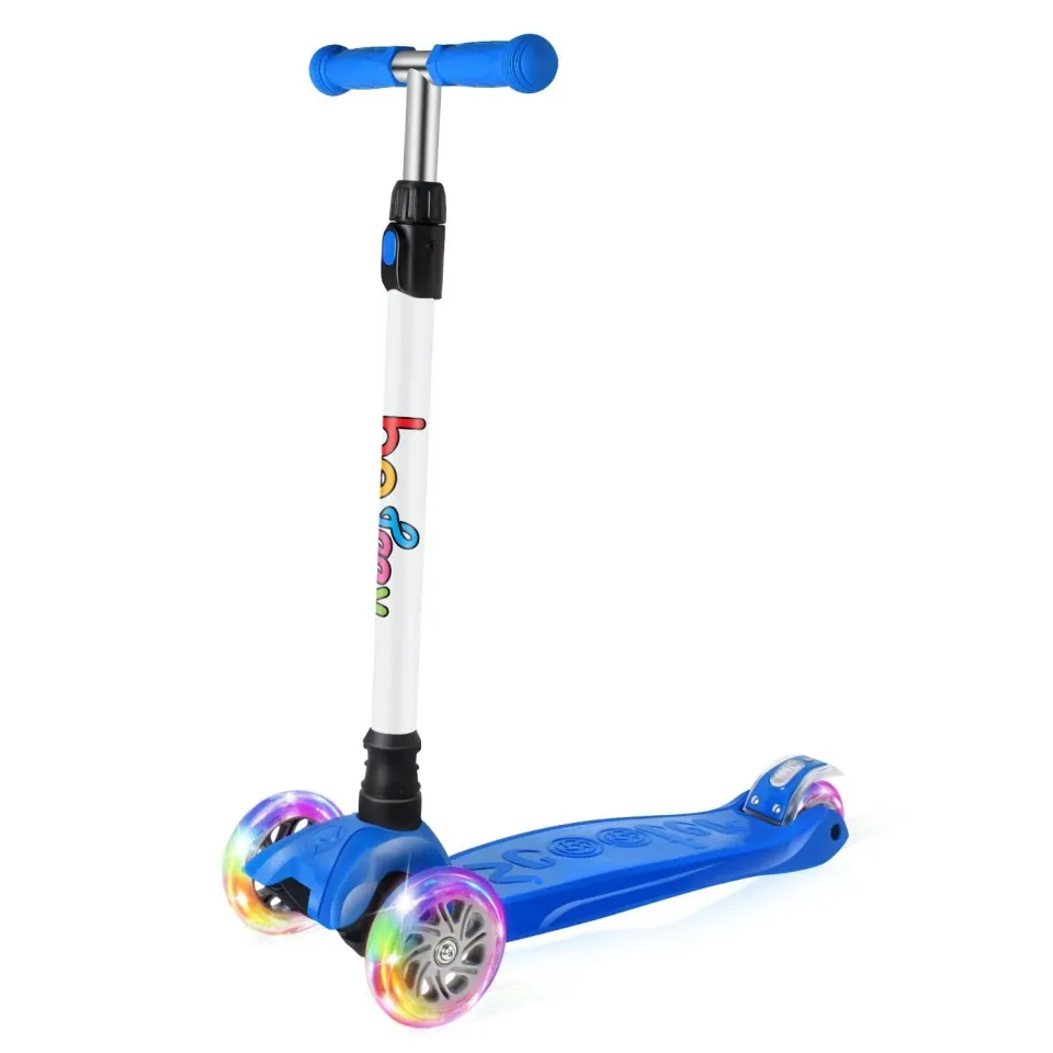 Beleev 3-hjulig sparkcykel blå lysande hjul