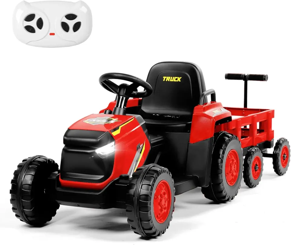 H.yeed åktraktor 12V röd med släp färrkontroll