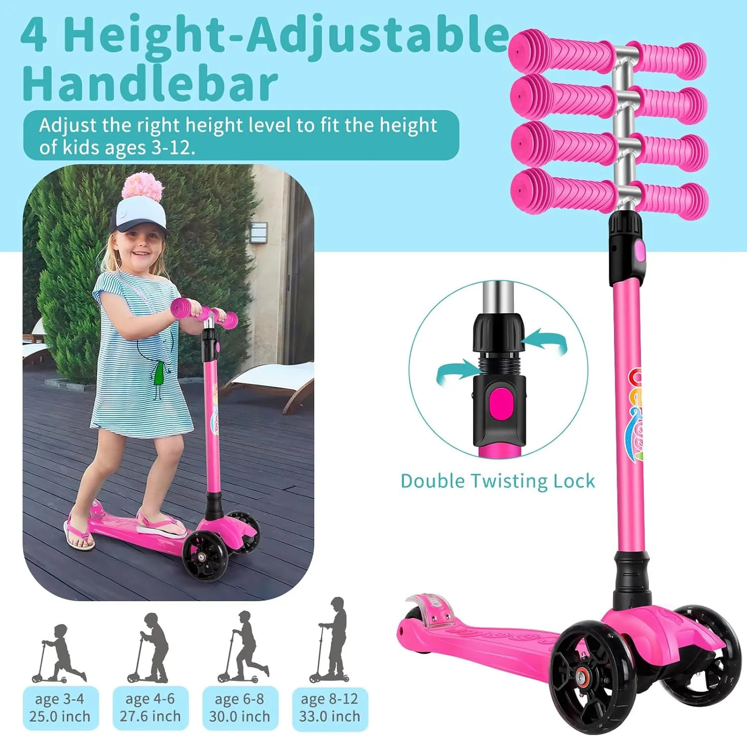 Beleev A5 Deluxe sparkcykel 3 hjul ljushjul 4 lägen