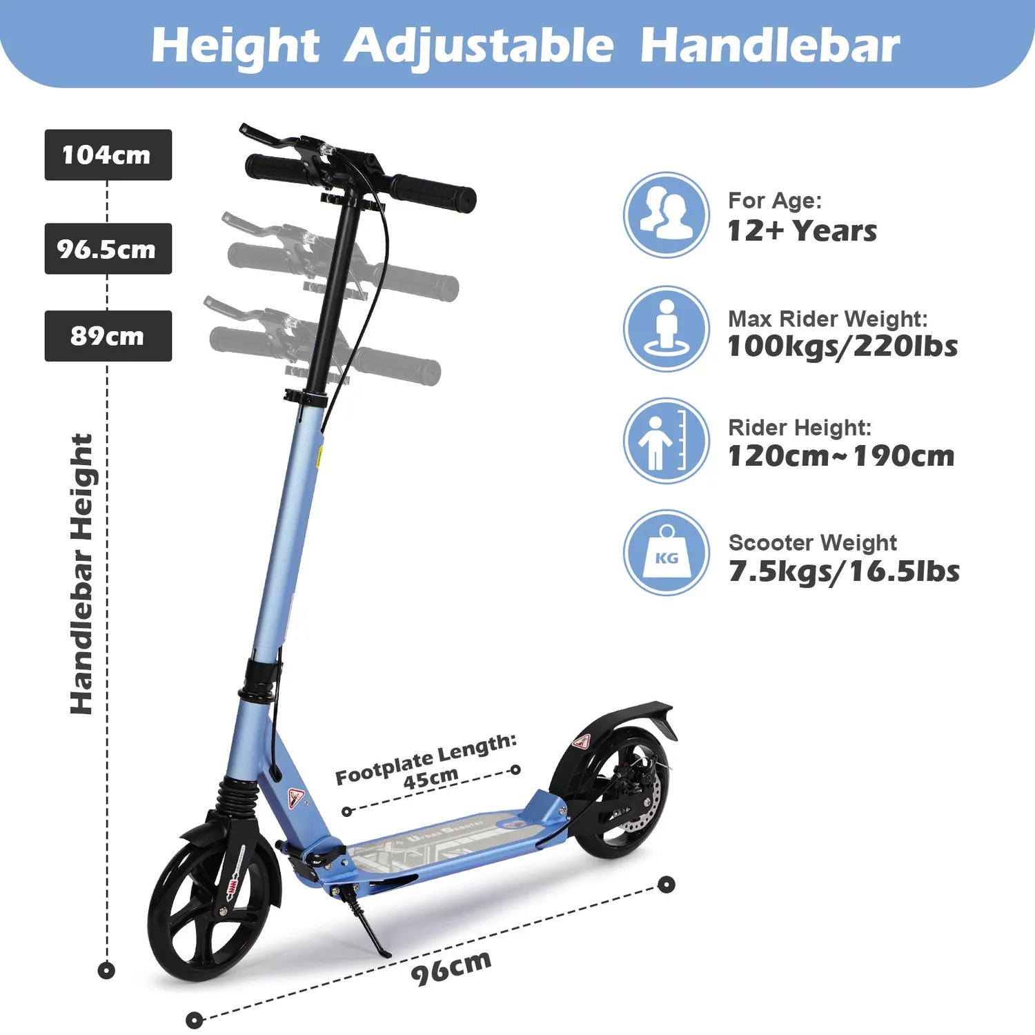 H.yeed sparkcykel ljusblå 200 mm skivbroms dämpning