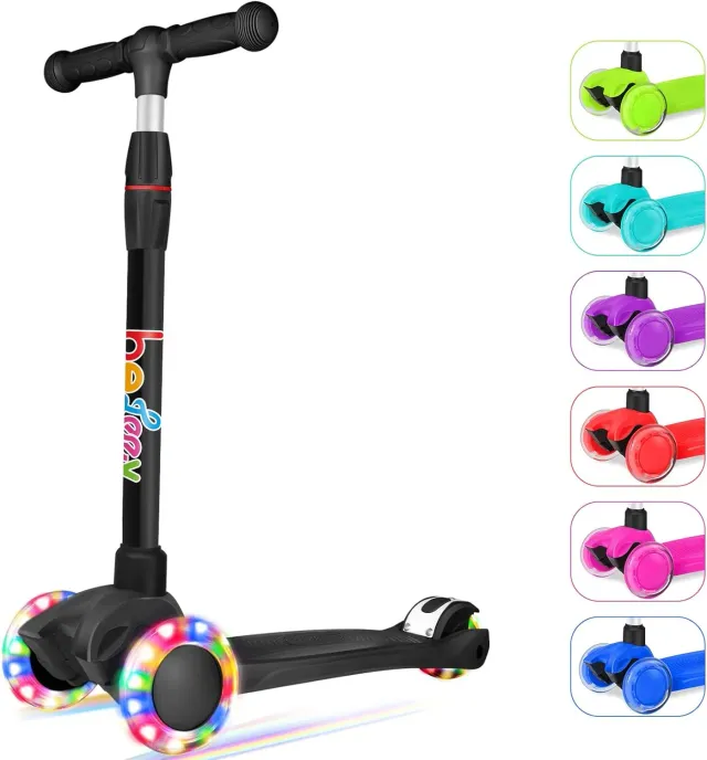 Beleev 3-hjulig sparkcykel svart LED-hjul barn