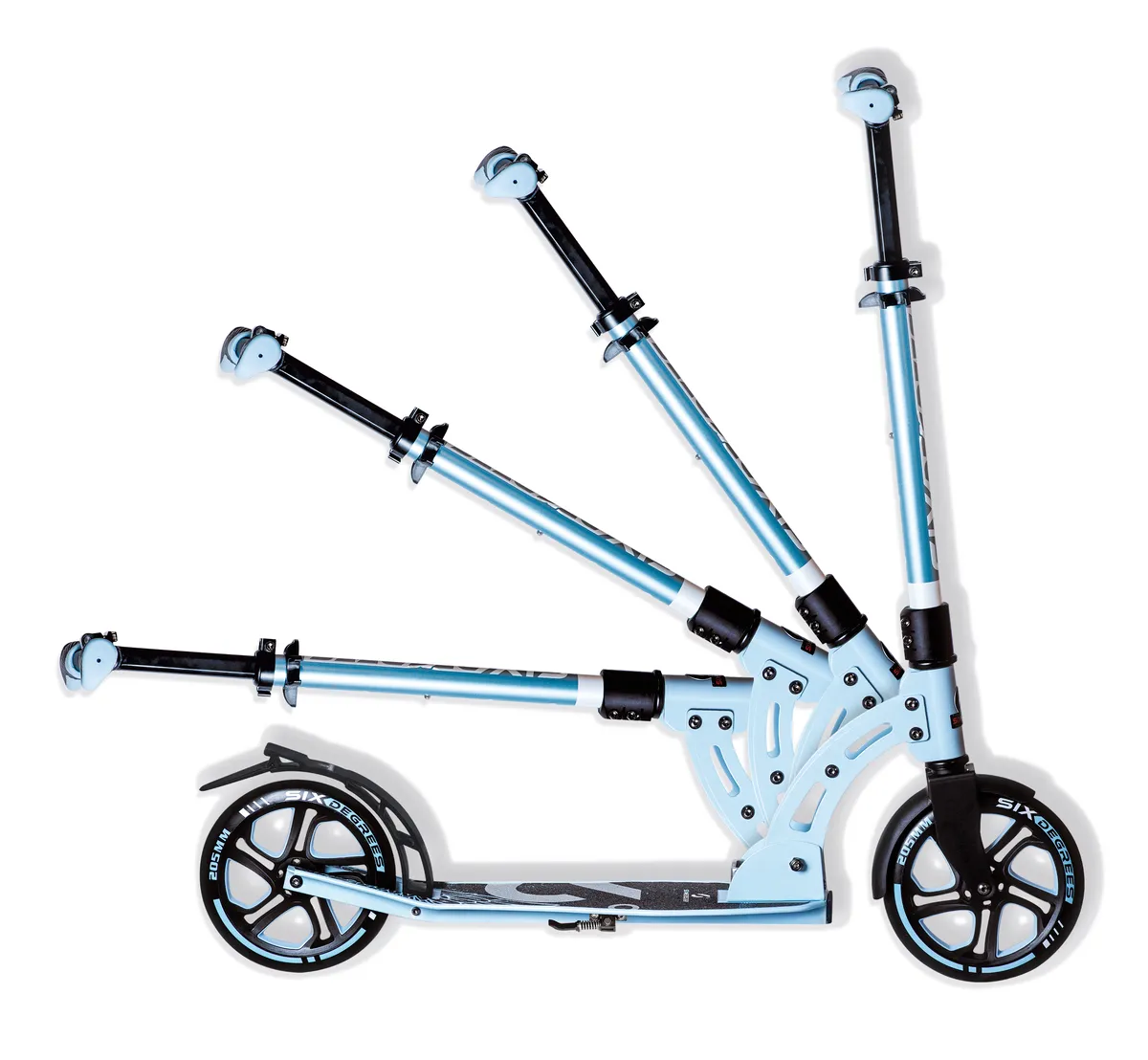 SIX DEGREES Aluminium Scooter 205 mm sparkcykel pastellblå hopfällbar
