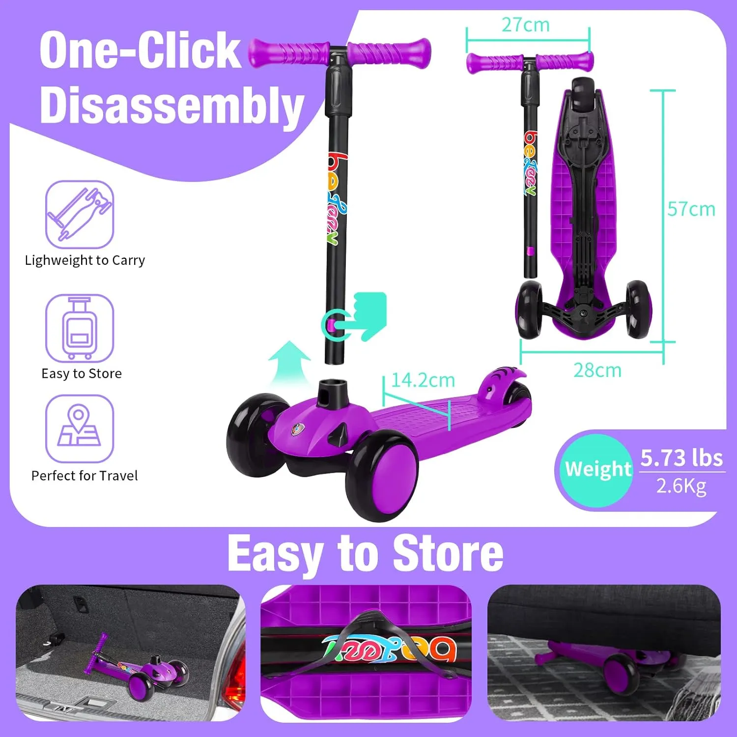 BELEEV trehjulig sparkcykel LED bred platta